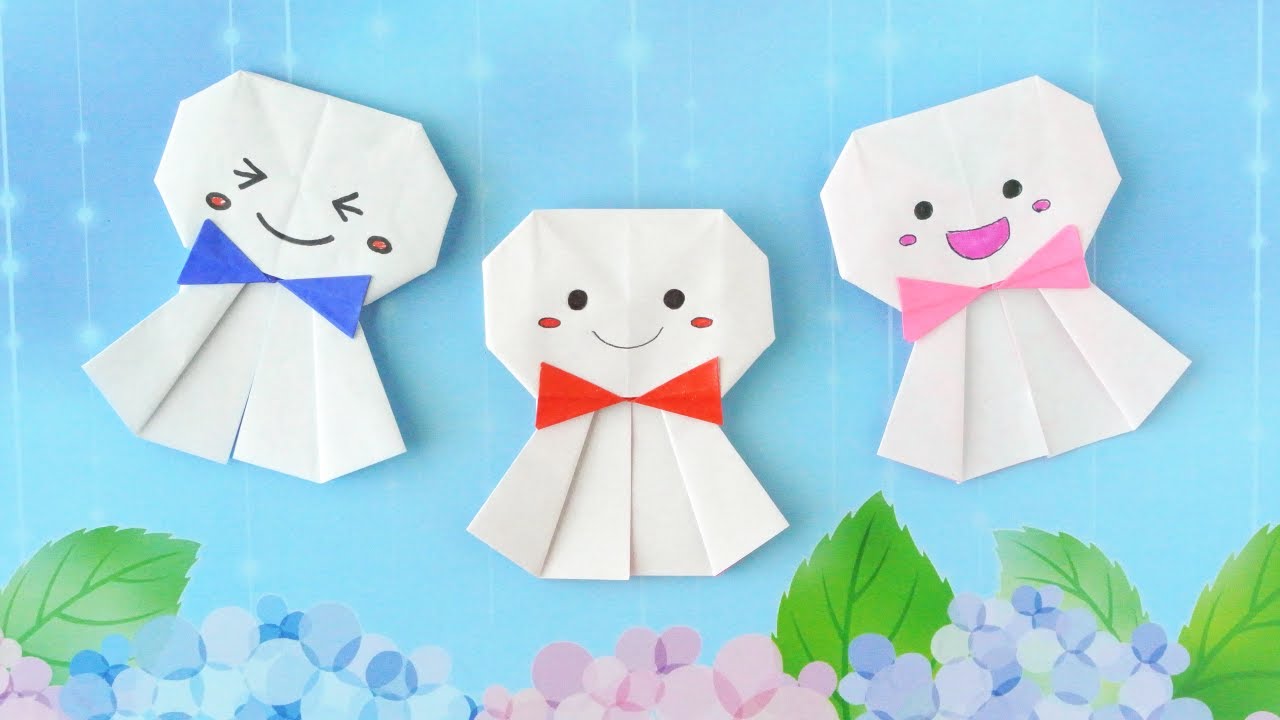 折り紙 1枚でリボン付きのてるてる坊主の作り方 Origami Teru Teru Bōzu With Bow Instructions Youtube