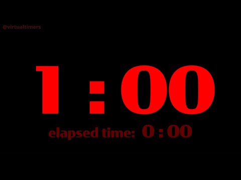 1 Minute - Red Countdown Timer with Alarm, Time Markers / Chapters and Elapsed Time - 60 Seconds