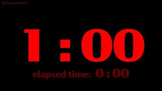 1 Minute - Red Countdown Timer with Alarm, Time Markers / Chapters and Elapsed Time - 60 Seconds