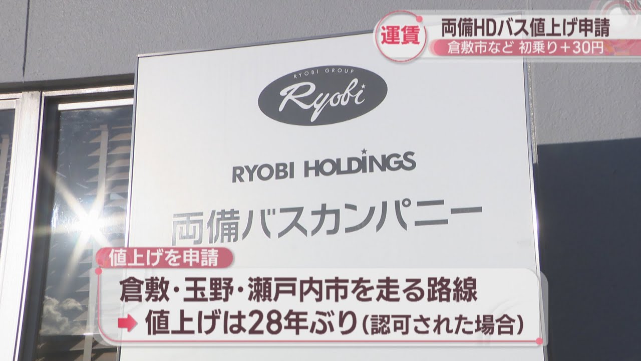 両備ホールディングスがバスの運賃値上げを申請 倉敷市や玉野市