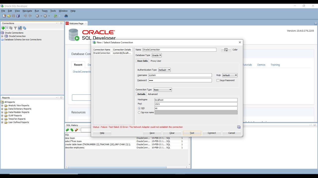 How To Solve The Network Adapter Could Not Establish The Connection-Oracle Sql Developer-Works %1000