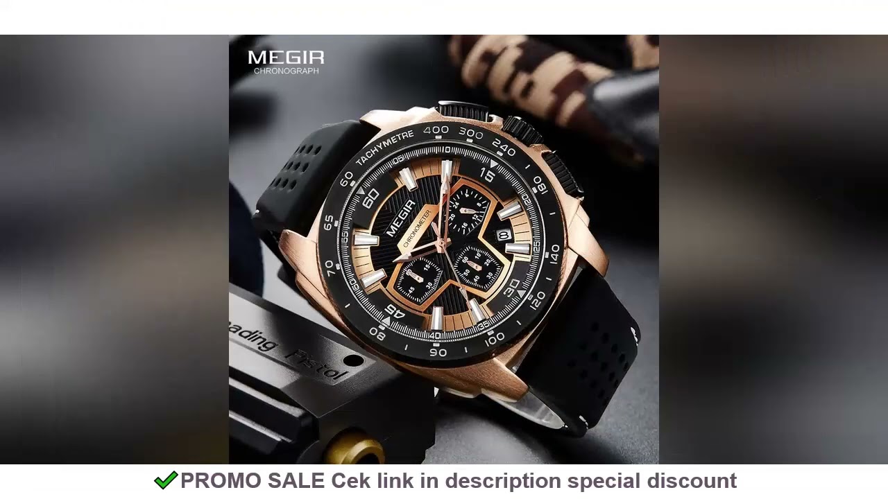 Megir Males Mens Chronograph Sport Watches with Quartz Movement Rubber Band Luminous Wristwatch for