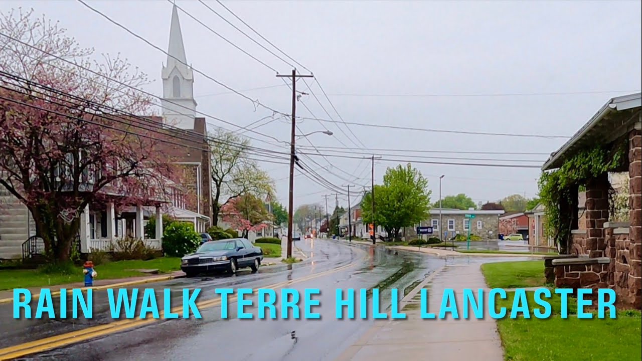 Rain Walk in Terre Hill, Lancaster County Pennsylvania. 4K! No Music