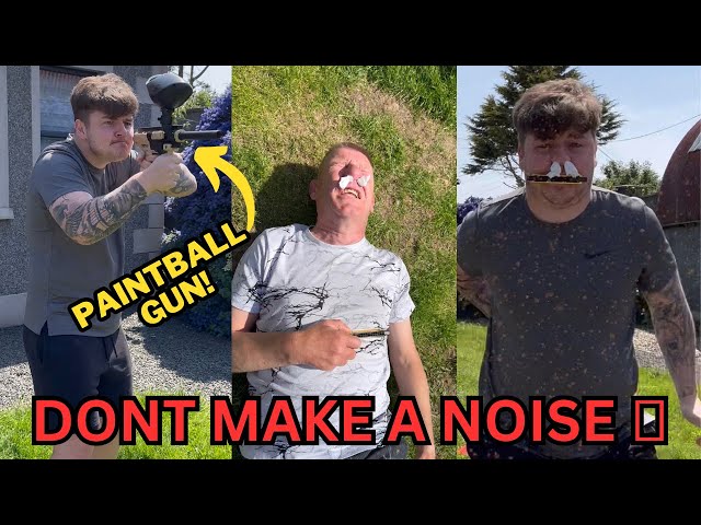 Paintball gun VS our BACKSIDES.... Don't make a noise challenge! 🤫 class=