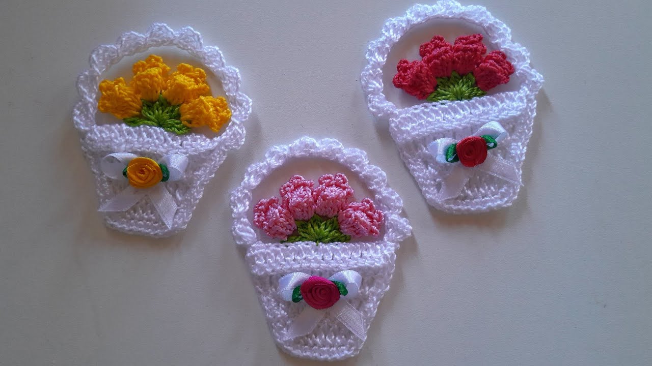 CESTINHA EM CROCHÊ PARA APLICAÇÃO OU IMÃ DE GELADEIRA PASSO A PASSO