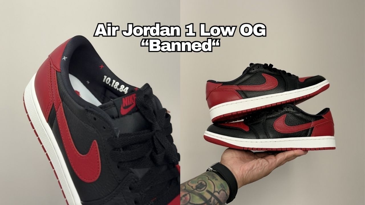 Air Jordan 1 Low OG Banned (Bred - Black Red) With The Big Swoosh 
