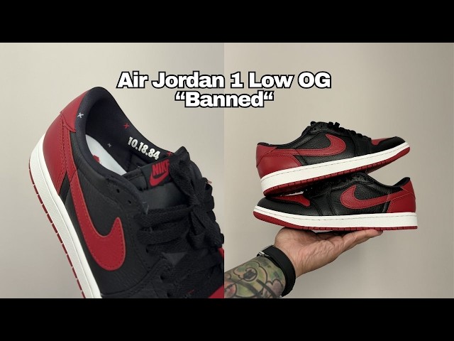 Air Jordan 1 Low OG Banned (Bred - Black Red) With The Big Swoosh
