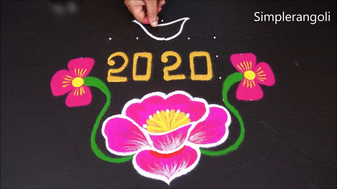 new year kolam 2020 with dots - rose flower rangoli