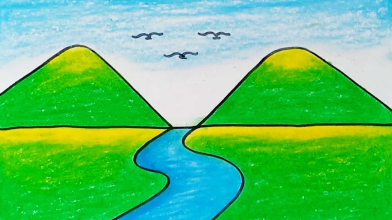 How to Draw Mountain and River Scenery Easy |Drawing Scenery Step by ...