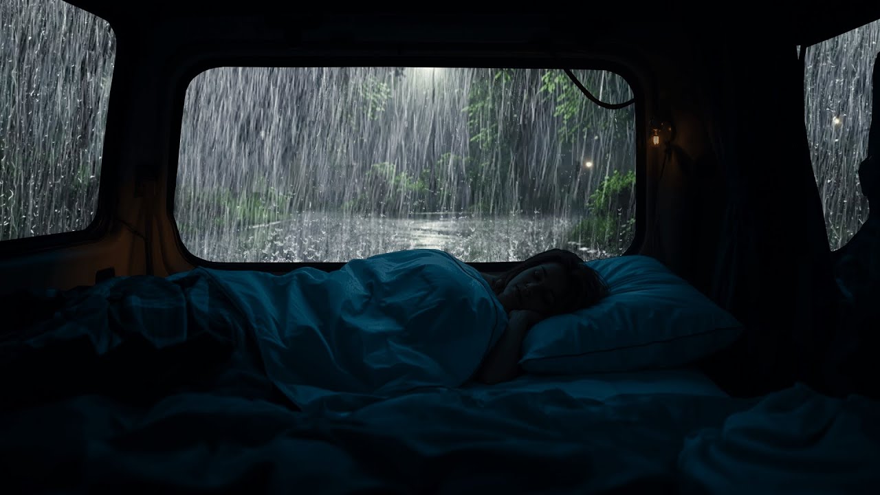 Deep Sleep Ambience: Heavy Rain & Thunder Sounds on Cozy Car for Relax ...