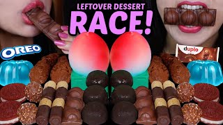 ASMR LEFTOVER DESSERT RACE! VIRAL PEACH ICE CREAM, CHOCOLATE BON BONS, OREO, CHEESECAKE CONES 먹방