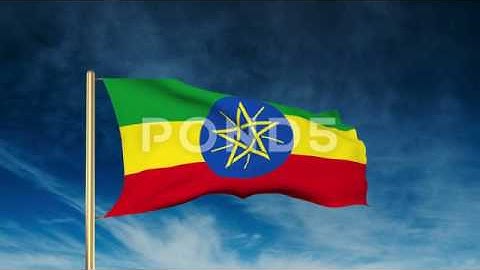Ethiopia Flag Slider Style. Waving In The Wind With Cloud Background Animation