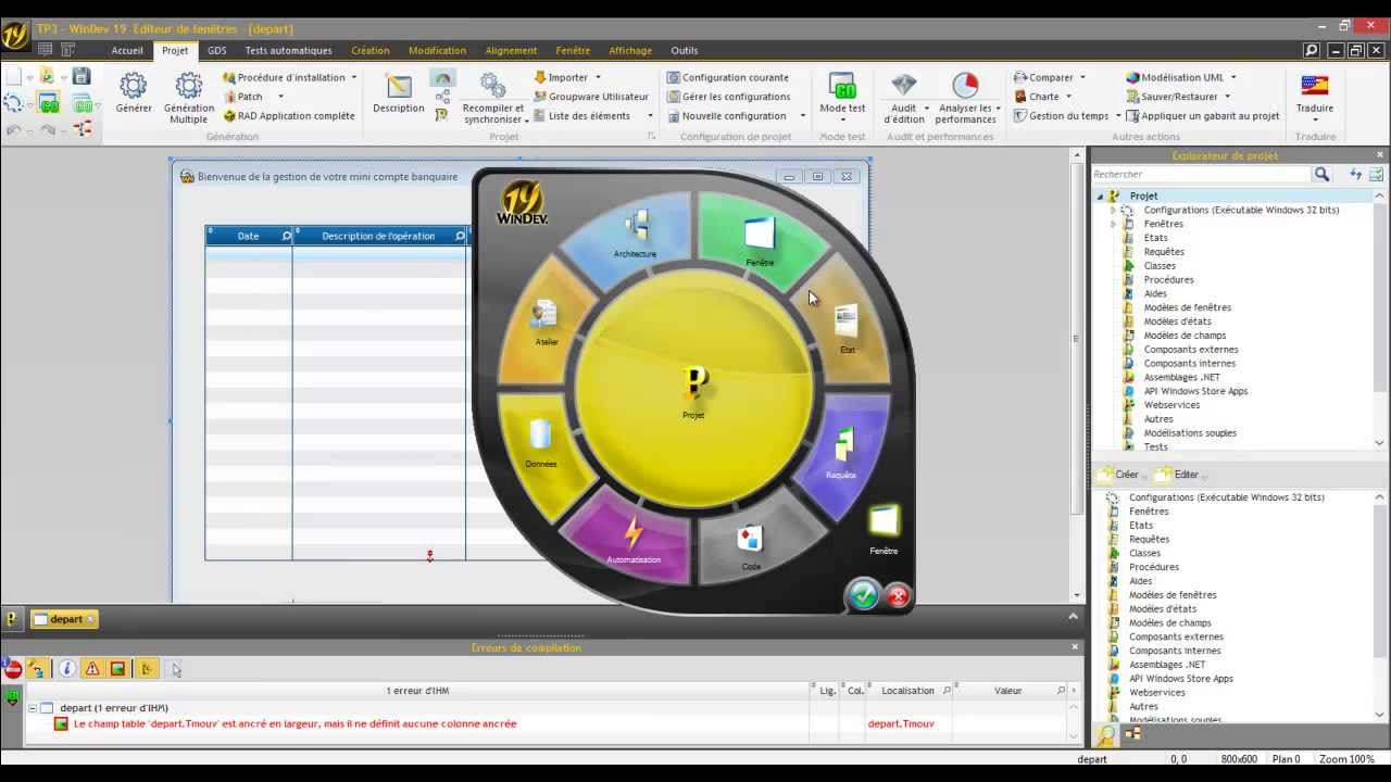 Tutoriel 5: Réalisation de gestion d'un compte bancaire avec une table de base de données