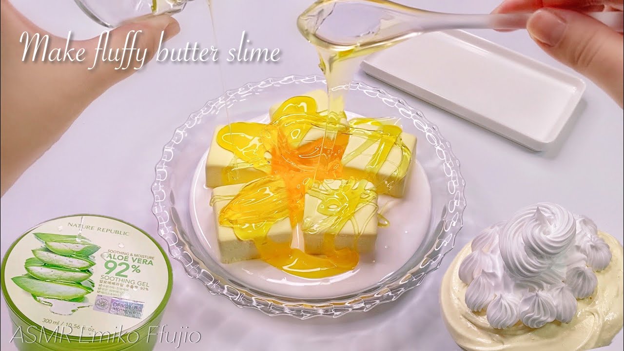 【ASMR】🧈ふわふわバタースライムを作る☁️【音フェチ】Make fluffy butter slime 푹신한 버터 슬라임 만들기