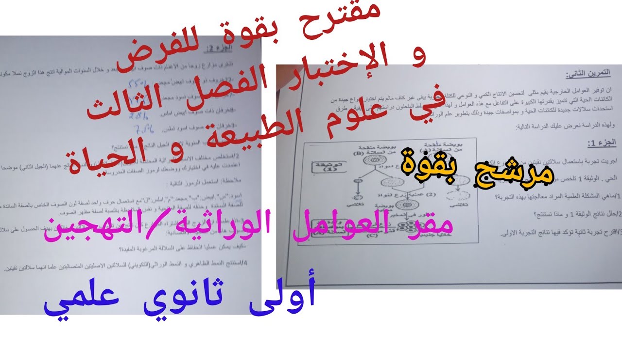 مقترح بقوة للفرض و الإختبار الفصل الثالث في مادة العلوم (التهجين)/أولى ثانوي علمي
