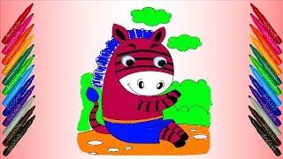 Zebra Coloring Page for Children to learn Colors with Lapushok TV