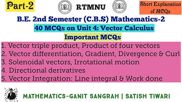 MCQ on Vector calculus | Lecture-2 | Vector Algebra | Gradient | Divergence | Curl | Line integral