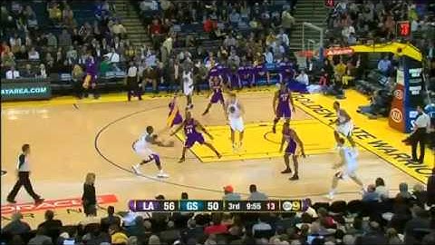 Andrew Bynum shoots a 3 Pointer with 16 seconds left on the Shot Clock