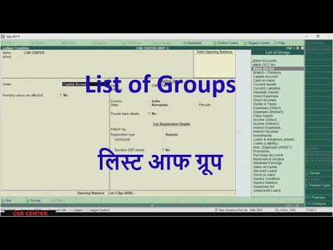 #6 Tally ERP 9 Ledger Creation List of Groups/All Groups Explain with Example/List of Tally Groups