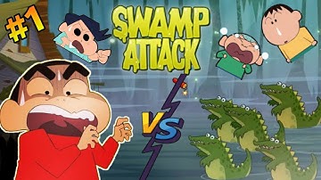 Swamp attack on shinchan 😱 | shinchan vs crocodiles 🐊 | shinchan playing swamp attack | #1