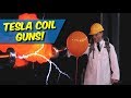 80,000 Volt Tesla Coil Guns Explode Hydrogen Balloons!