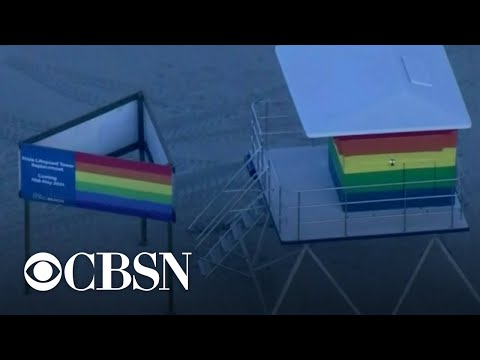 Pride lifeguard tower rebuilt at Southern California beach.