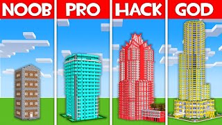 Minecraft Battle: SKYSCRAPER HOUSE BUILD CHALLENGE - NOOB vs PRO vs HACKER vs GOD in Minecraft!