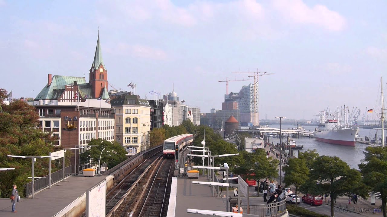 hafen miniature schnauzers Hamburg, Landungsbrücken, Blick vom Dach der U-Bahn-Station, Full HD (1080p) Videobild
