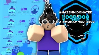 Hazem Donated 26 MILLION ROBUX to an ENTIRE SERVER in Pls Donate (Roblox)
