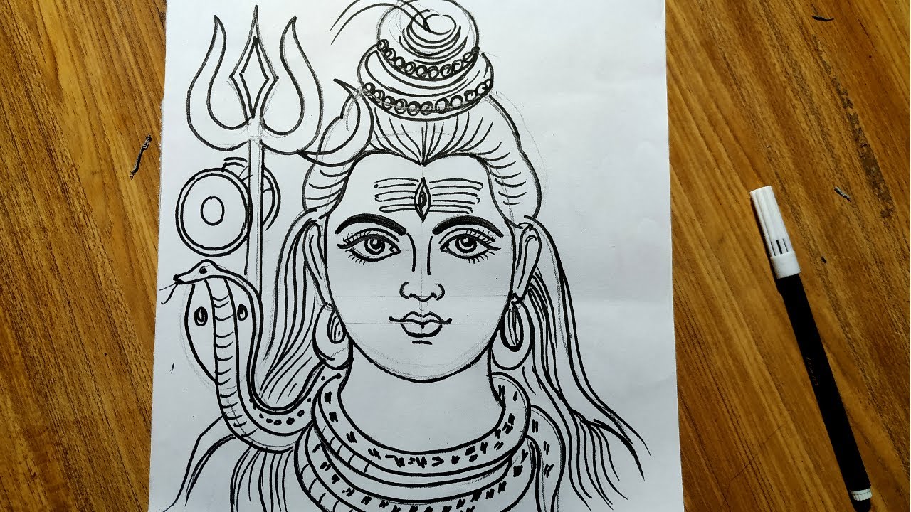 very easy line art shiv thakur,how to draw lord shiva with snake for charak  puja special,bholenath - YouTube