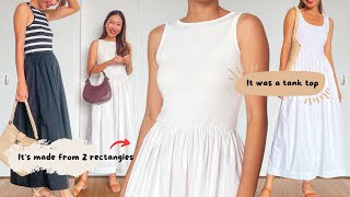 DIY TANK DRESS from a tank top and 2 rectangles | Super easy &amp; beginner friendly sewing project