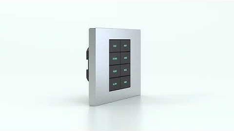 8-fold pushbutton with backlit text/symbols and proximity sensor for rectangular wall-box