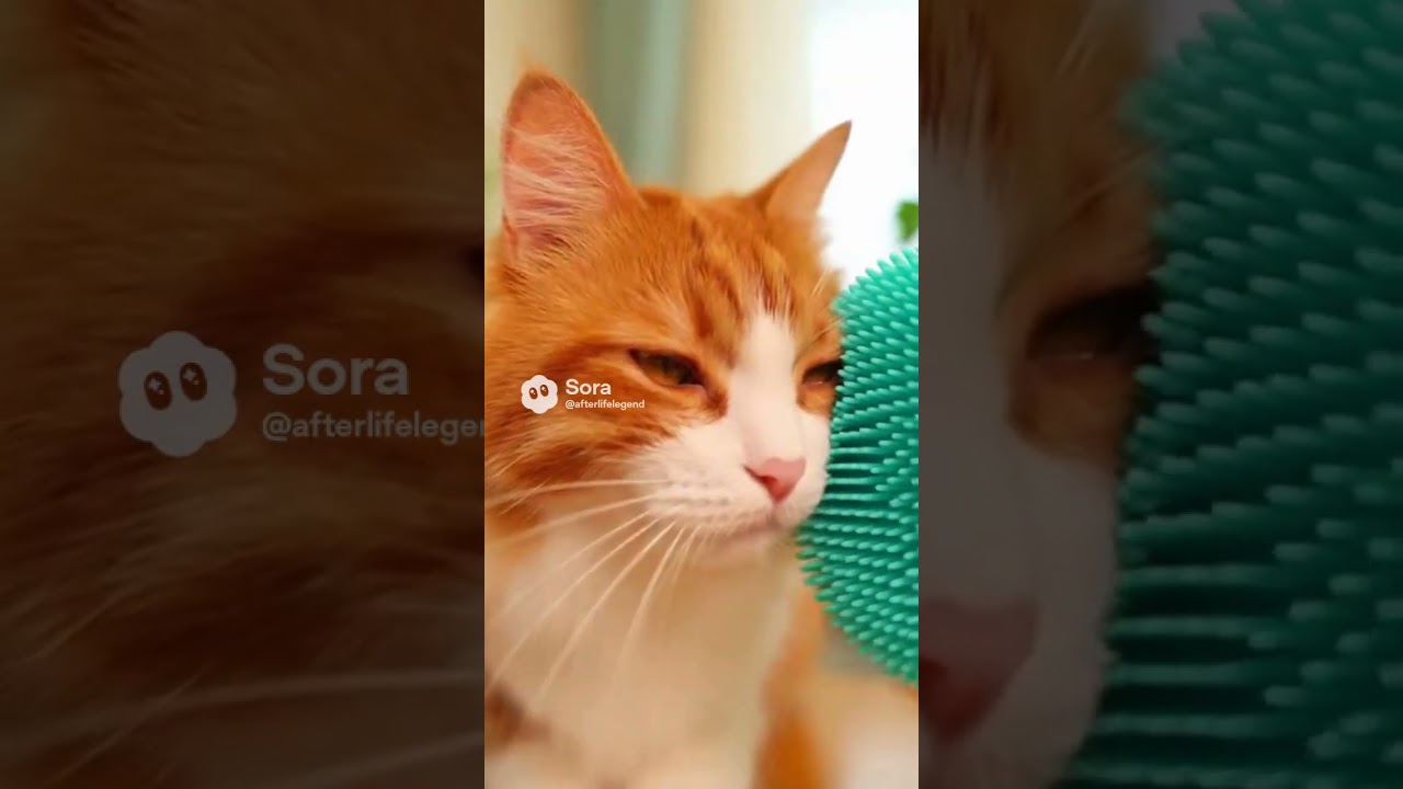 Smart Cat Turns On Grooming Brush and Enjoys Pure Bliss!