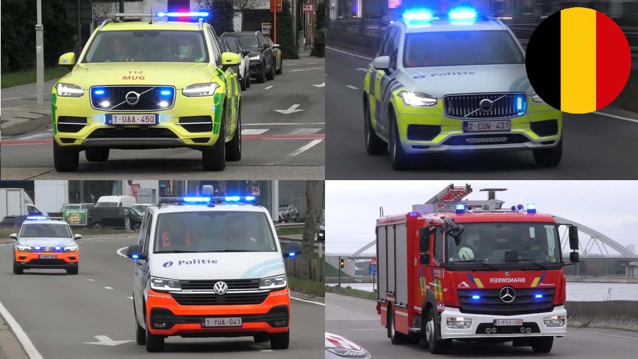 Brandweer, ambulance (Vlaamse/Rode Kruis), MUG en politie met spoed onderweg in Hasselt (compilatie)