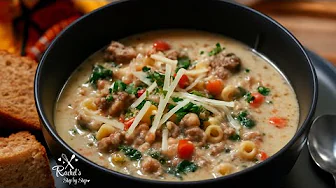 Creamy Parmesan Italian Sausage Soup // Spinach Pasta❤️