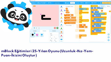 mBlock Eğitimleri 25-Yılan Oyunu (Uzunluk-Hız-Yem-Puan-İkizini Oluştur)