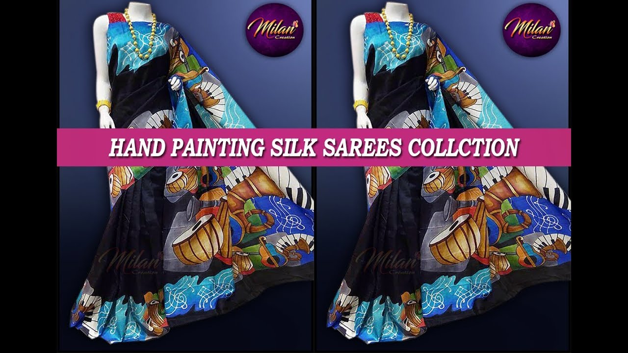 HAND PAINTING ON MURSIDABAD SILK SAREES /MILAN CREATION