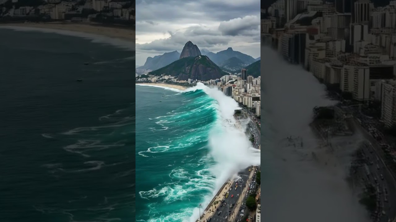 Huge waves crash into coastline - Ai Generated π
