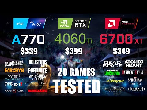 ARC A770 16GB vs RTX 4060Ti 8GB vs RX 6700XT 12GB | R9 - 7950X3D | 1080p - 20 Games Tested