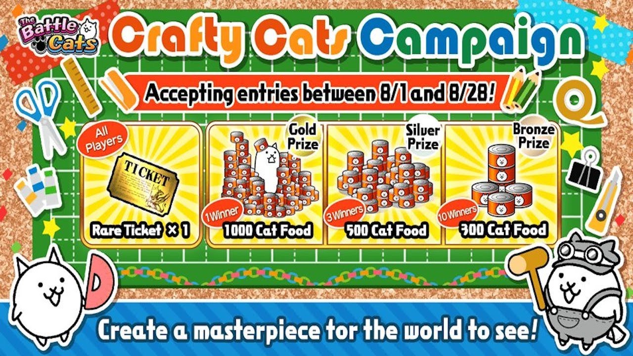 Battle Cats Crafty Cats Campaign! 5500 Cat Food Total Prize!! [Facebook