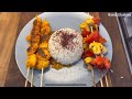 جوجه کباب زعفرونی، قارچ کبابی و گوجه با نواب - saffron jujeh kabab with navab