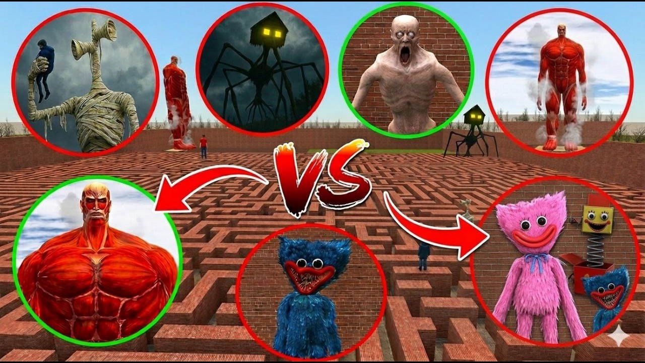 WHO WILL WIN? SIREN HEAD  vs HUGGY WUGGY vs HULK vs HOUSE HEAD VS CHOO CHOO– GMod Monster Battle #57