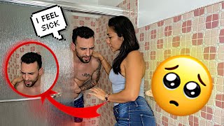 Getting SICK While Taking A SHOWER To See How My Girlfriend Reacts *She Freaked Out*