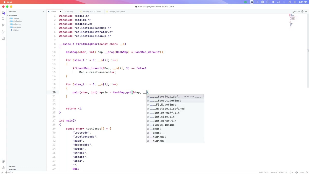 Using HashMap to get index of first unique char in a string