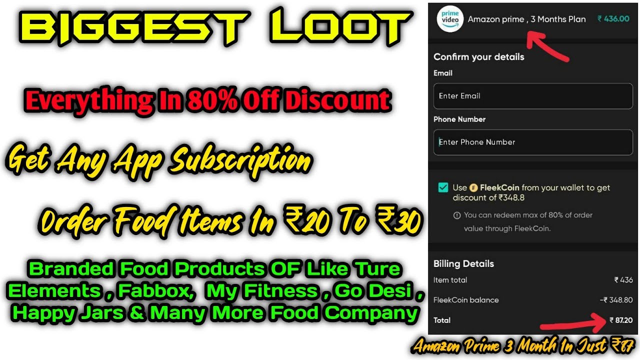 Fleek App Biggest Loot | Get Amazon Prime Subscription In Just ₹87 | All Food Product In ₹20 To ₹30