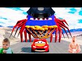 Giant lightning mcqueen spider monster vs lightning mcqueen  live  car ride beamng drive 301