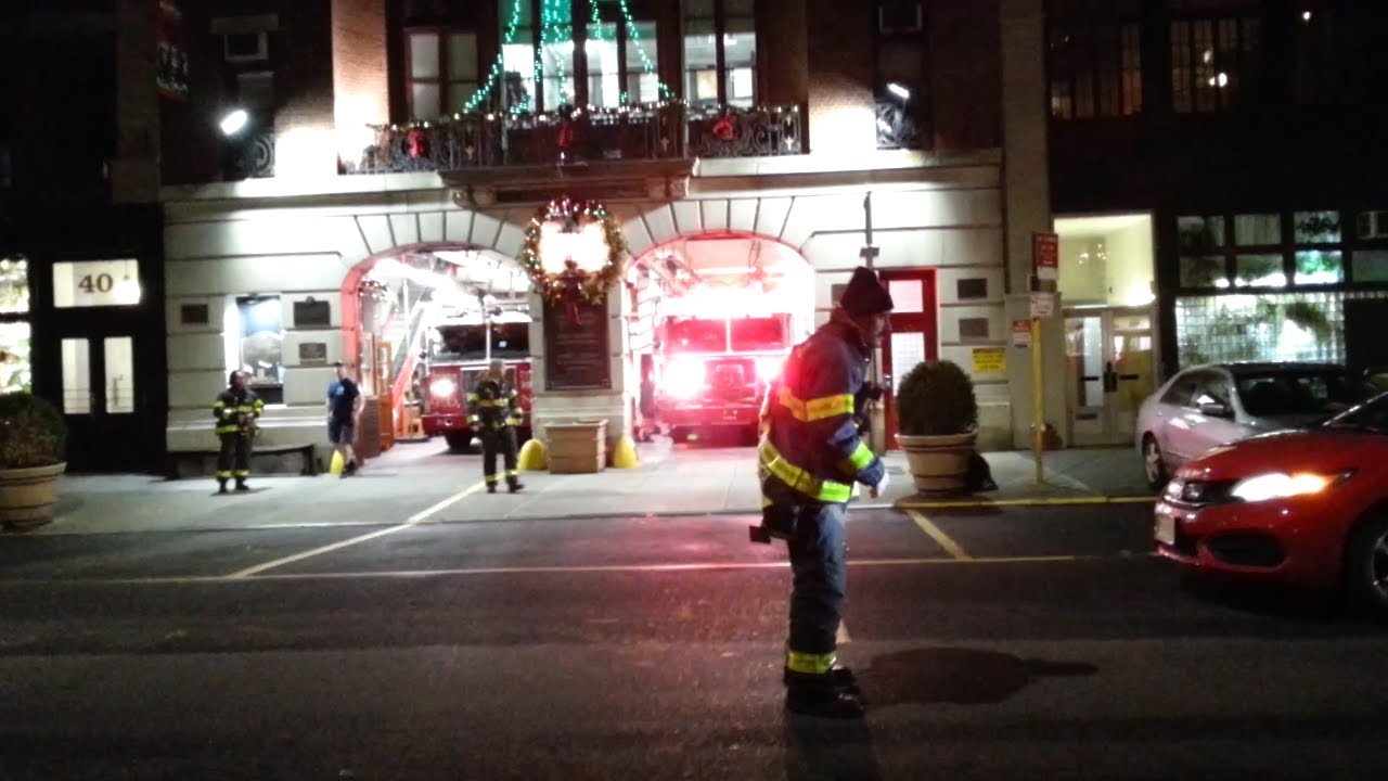 FDNY engine 33 & tower ladder 9 respond to a report fire in a residential