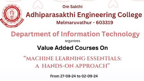 Value Added course on Machine learning Essential A hands on practice Approach in AEC Melmaruvathur