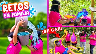 🔥RETOS EN FAMILIA🔫 CUBETAS DE AGUA A CIEGAS👀 DISPARA SIN VER 💦 Y CUIDATE DEL GLOBO GIGANTE |CONNY