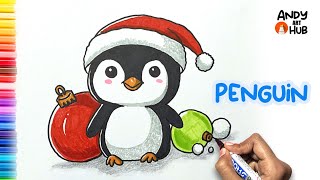 How to draw Christmas penguin easy☃️ | Winter Season Drawing❄️ | Christmas Drawing🎄 | Easy drawings